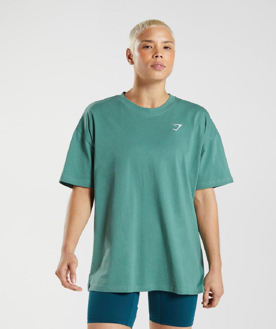 T Shirts Damskie Gymshark Treningowe Oversized Zielone | PL 3016TCE